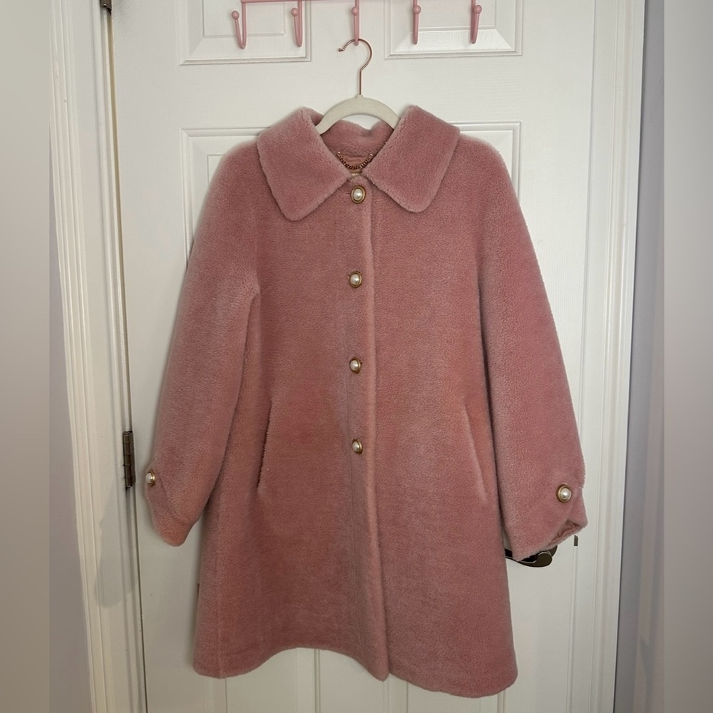 Santinni Couture ‘Amore Coat’ Teddy Wool Coat in Rosa